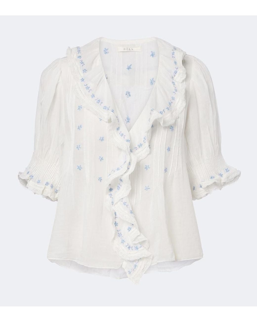 Doen White Hettie Floral Ruffled Cotton Top