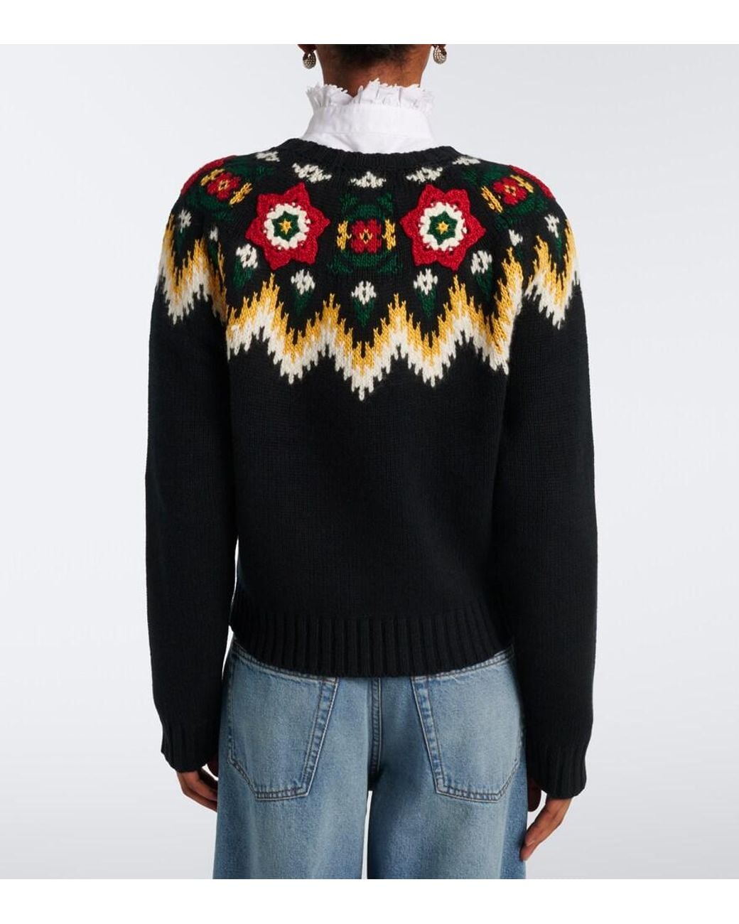 Polo Ralph Lauren Blue Crochet Wool And Cotton Sweater