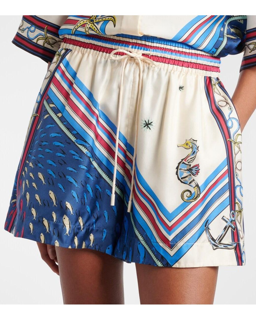 ALÉMAIS Blue Apollo Printed Silk Satin Shorts