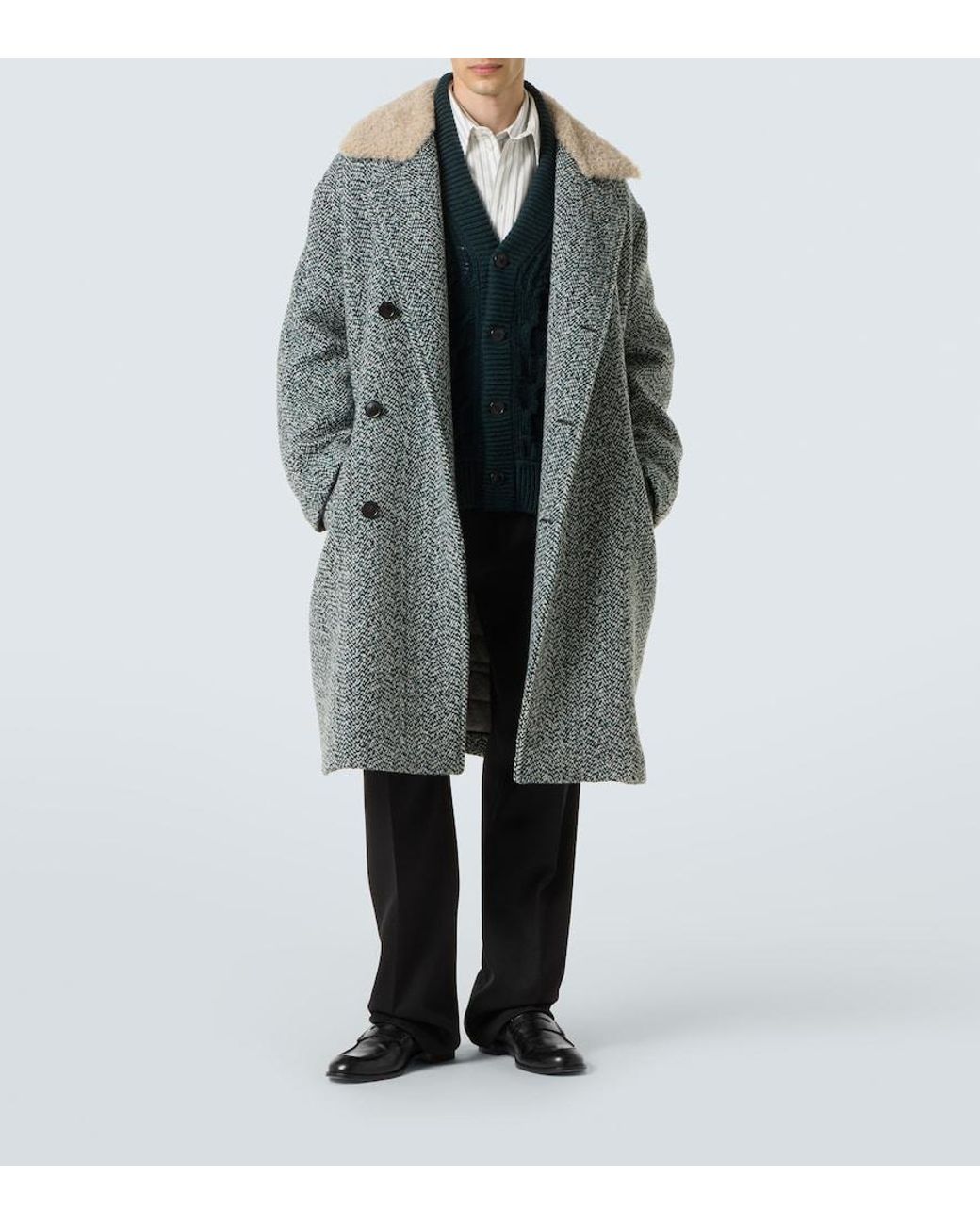 Zegna Gray Herringbone Wool And Cashmere Coat for men