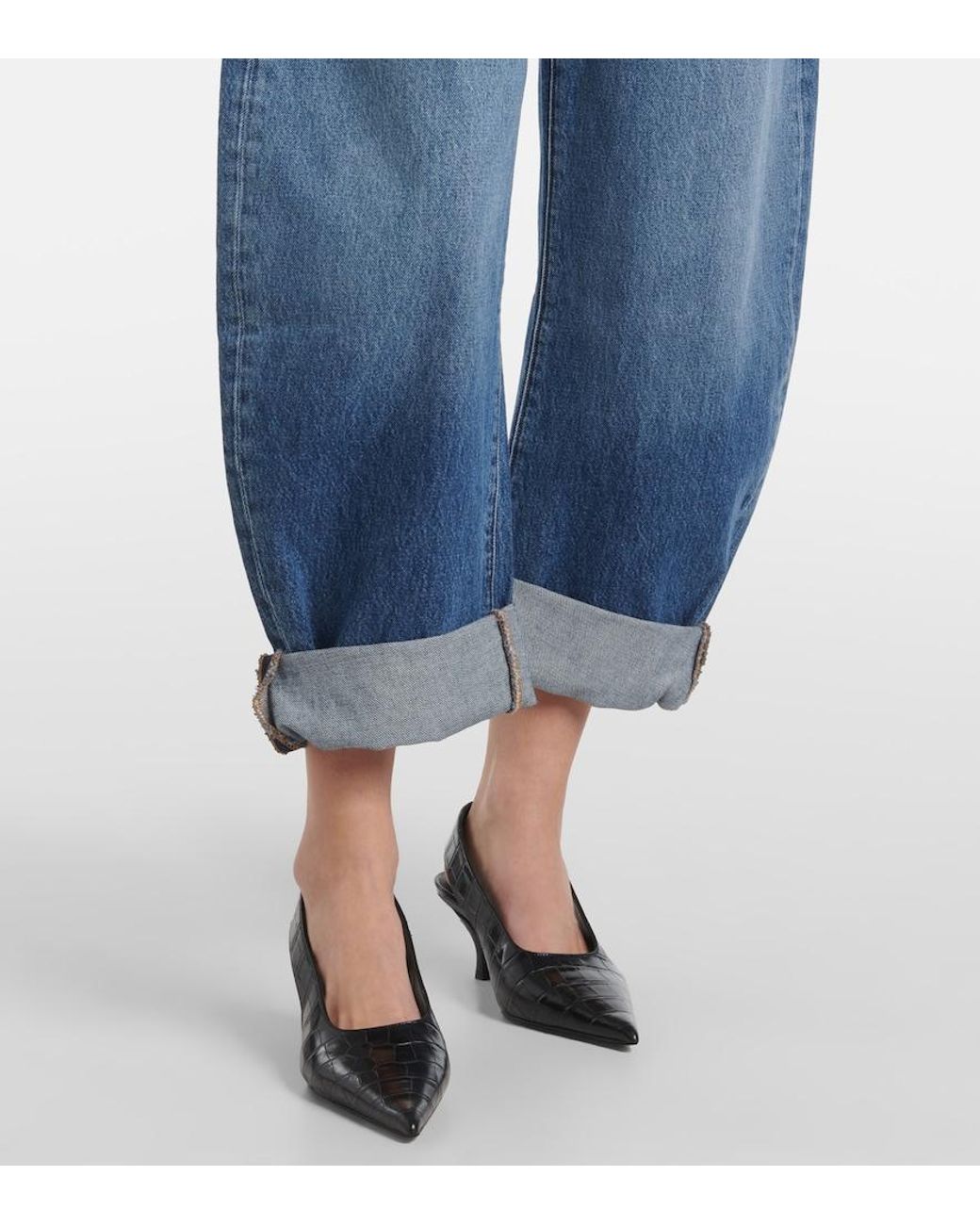 FRAME Blue The Bubble Barrel-Leg Jeans