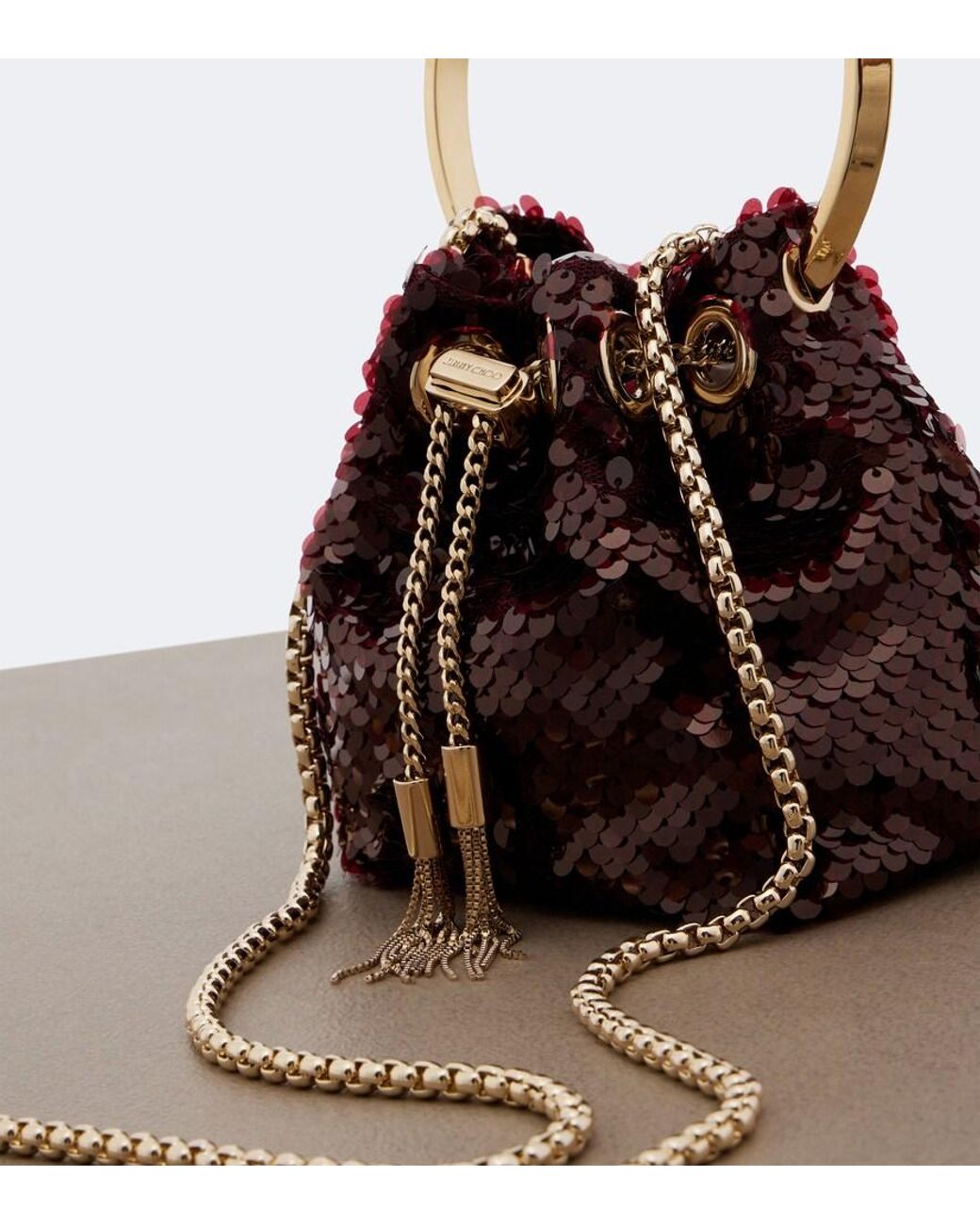Jimmy Choo White Bon Bon Micro Sequined Bucket Bag