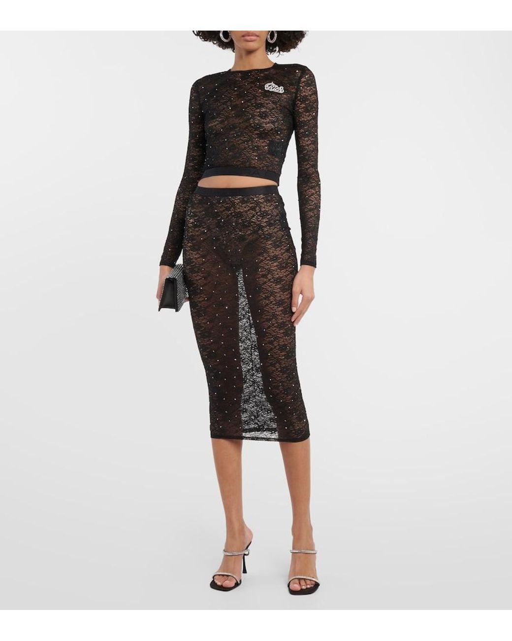 Alessandra Rich Black Embellished Logo Crop Top