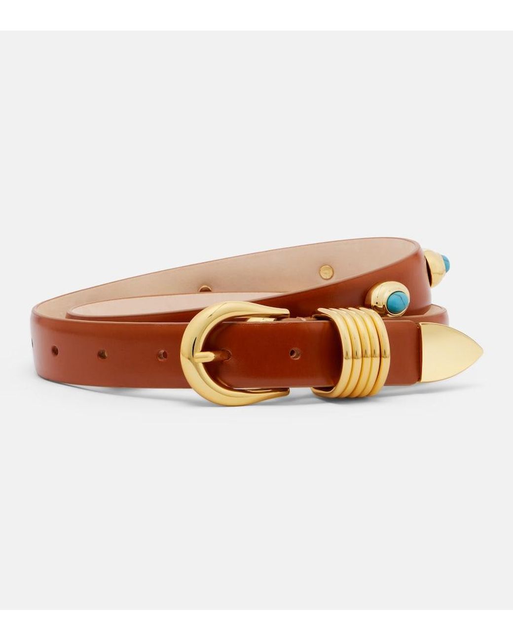DEHANCHE Brown Hollyhock Embellished Leather Belt