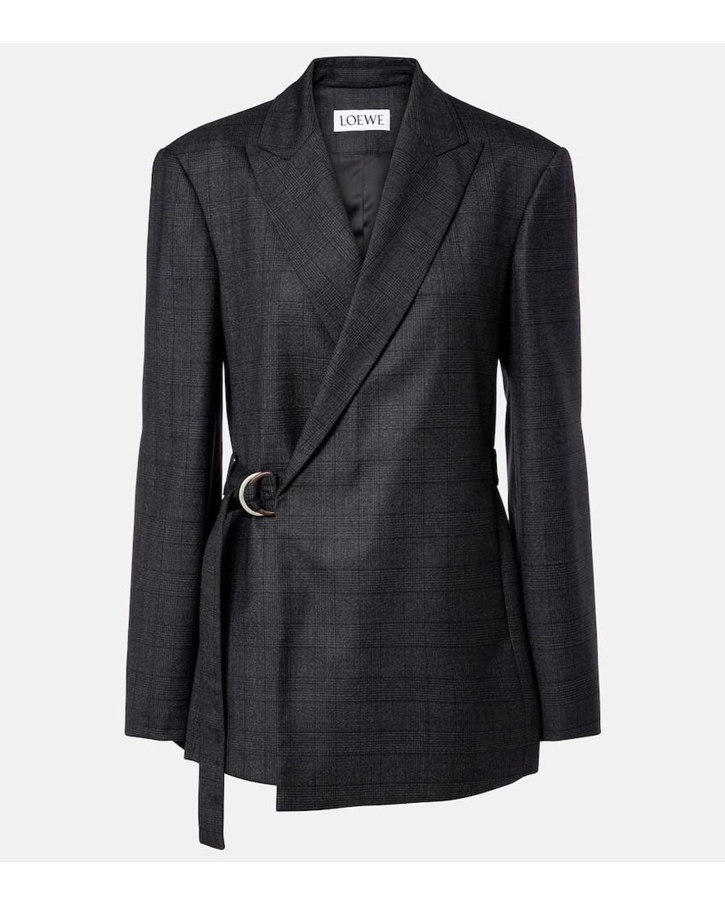 Loewe Black Prince Of Wales Check Wool Wrap Blazer