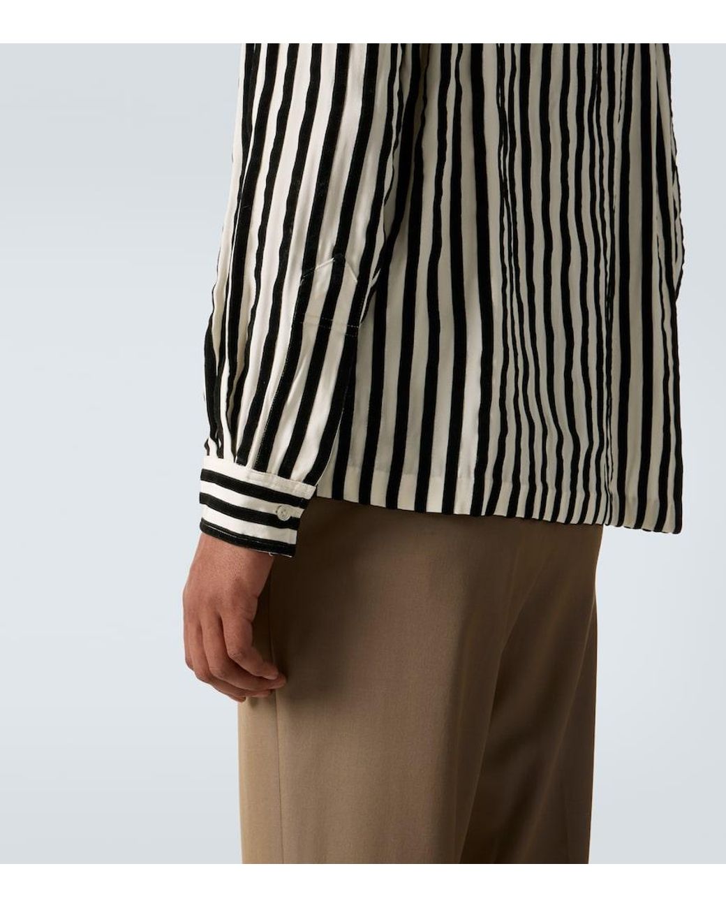 Bode Black Striped Velvet-Trimmed Silk Shirt for men