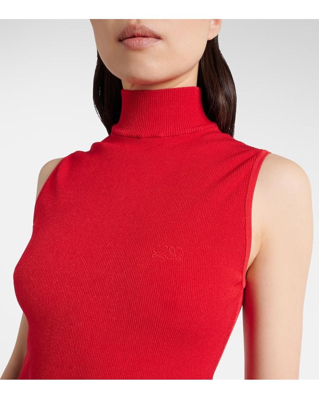 Loewe Red Double L Ribbed-Knit Top