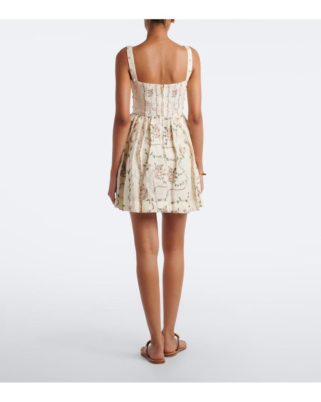 Agua Bendita Natural Mielero Embroidered Floral Linen Minidress