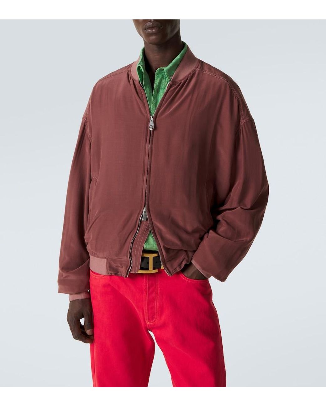 Versace Red Oversized Silk Poplin Blouson Jacket for men