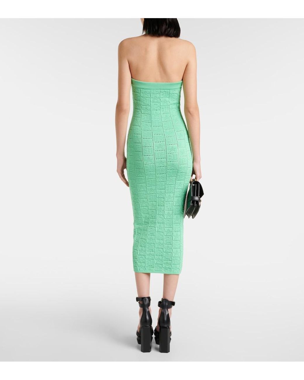 Abito Midi Monogram Traforato di Balmain in Green