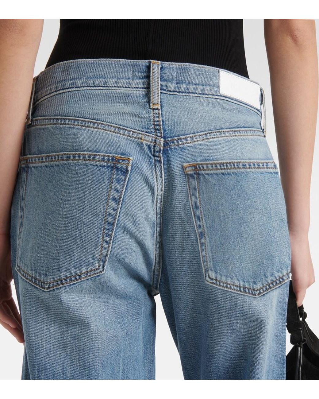Re/done Blue Loose Mid-Rise Cropped Straight Jeans