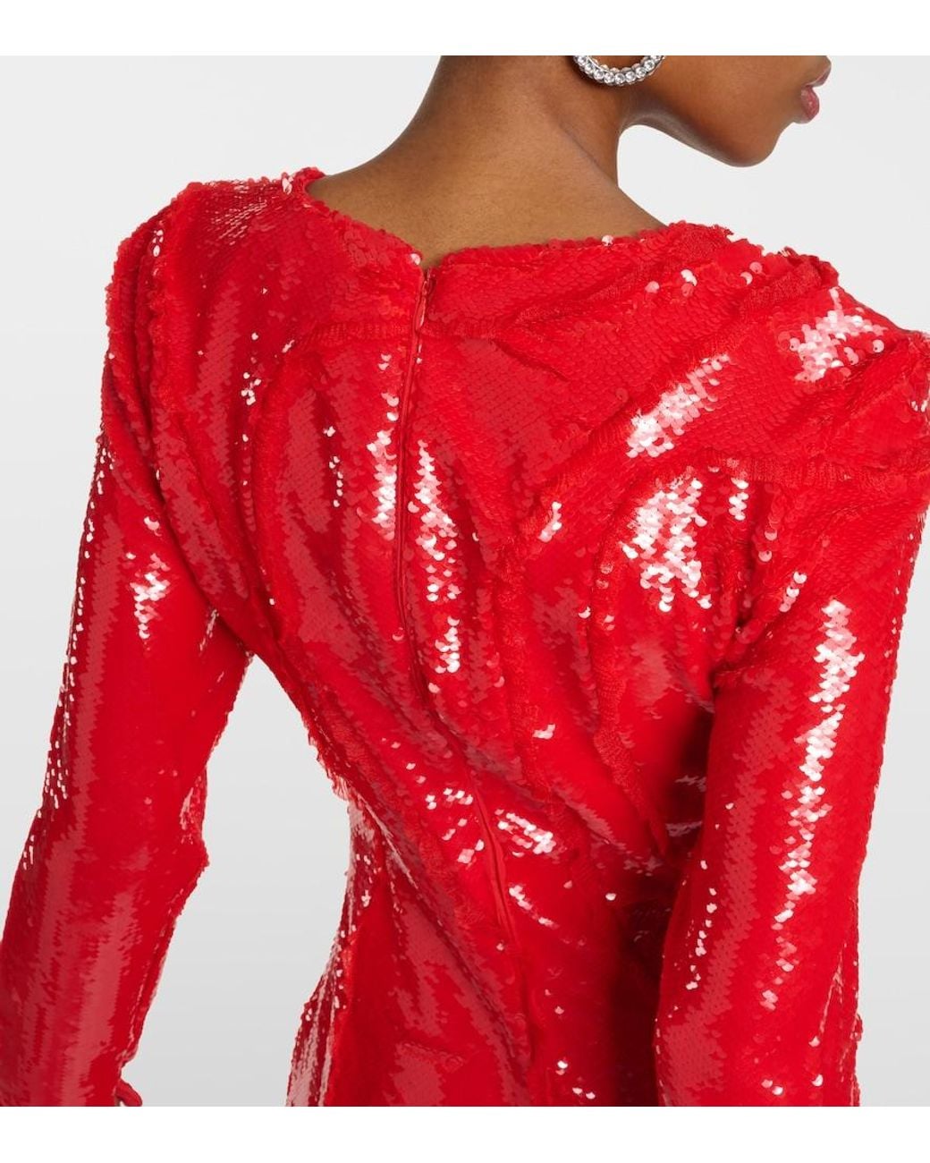 Ganni Red Lace-embellished Sequinned Gown