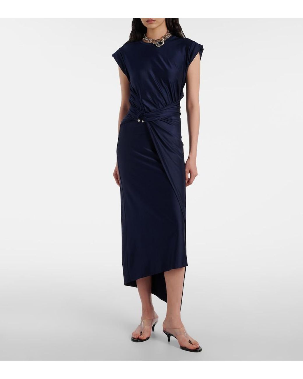 Rabanne Blue Draped Jersey Midi Dress