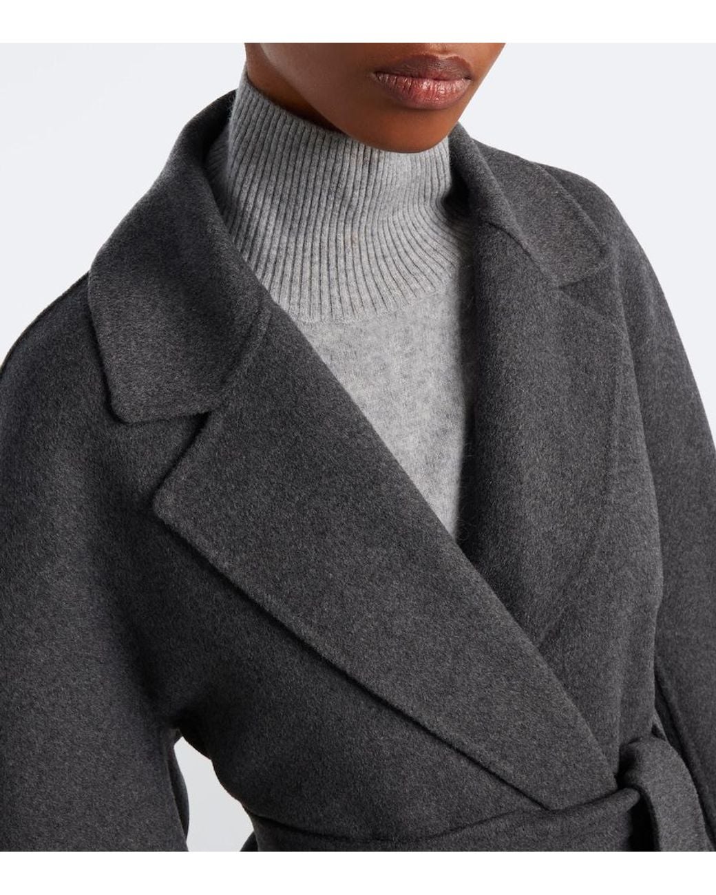 Max Mara Black Scarf-Detail Virgin Wool Wrap Coat