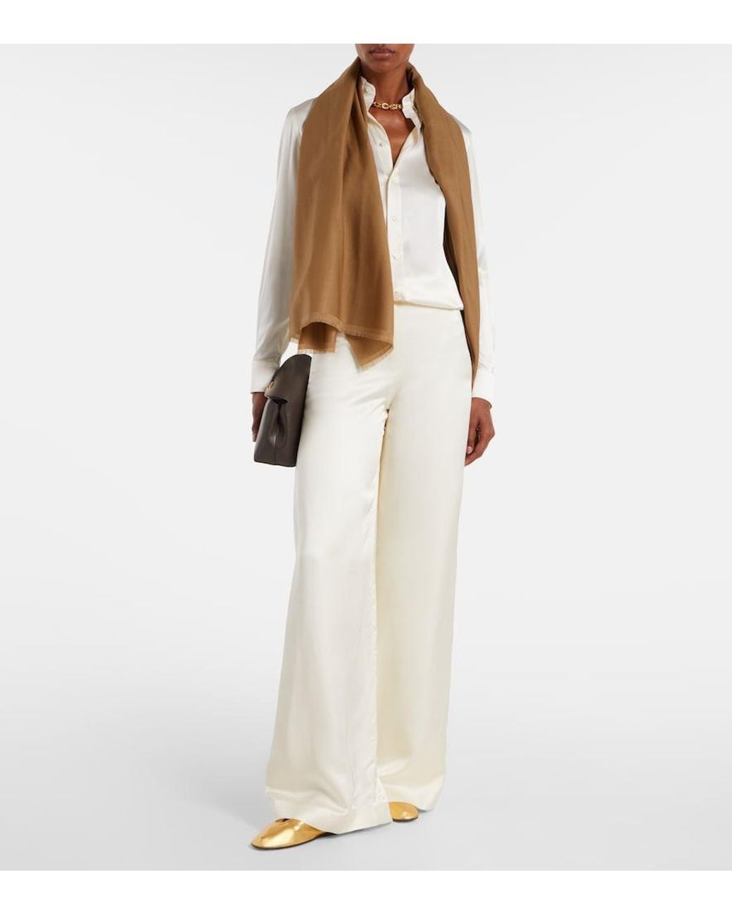 Ralph Lauren White Satin Wide-Leg Pants