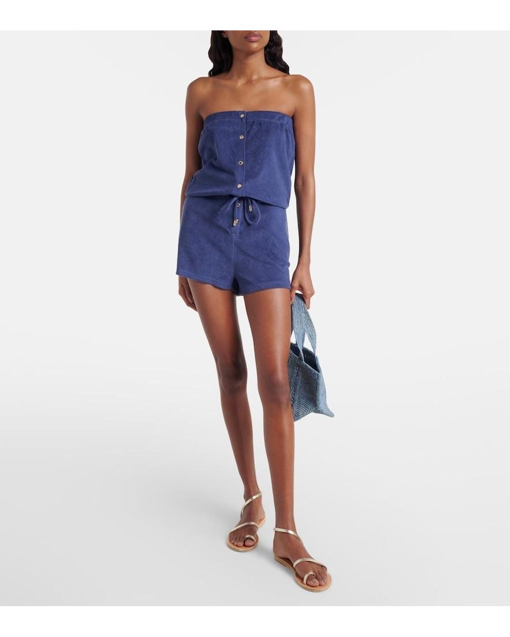 Melissa Odabash Blue Naomi Cotton-Blend Terry Romper