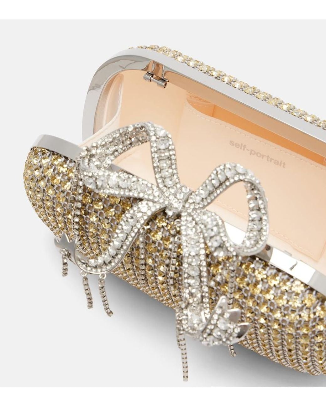 Self-Portrait Metallic Crystal-Embellished Box Clutch