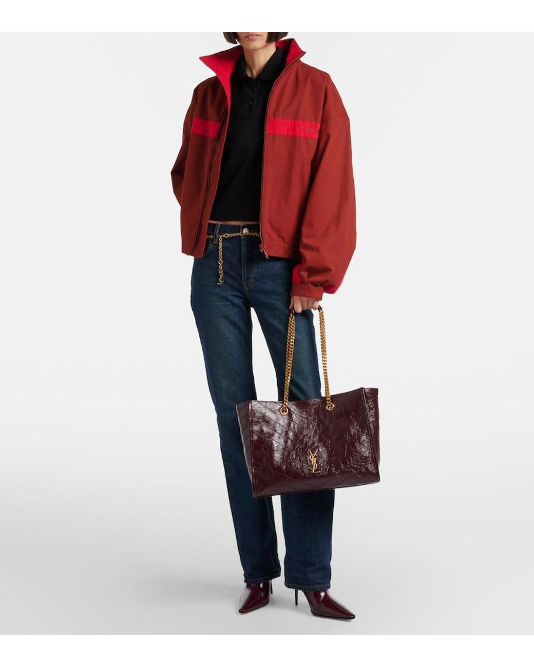 Saint Laurent Red Niki Large Leather Shopper