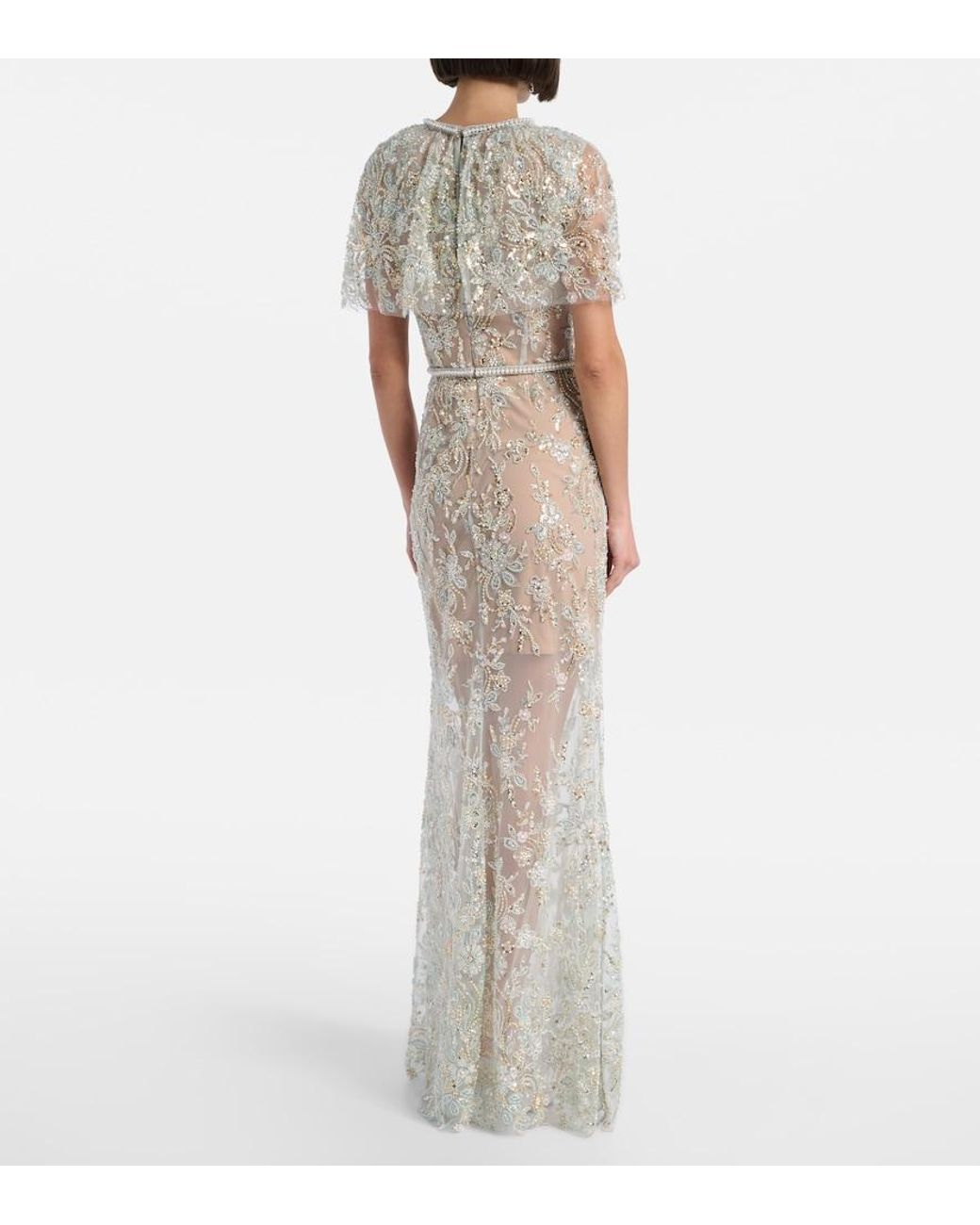 Self-Portrait White Embellished Caped Maxi Dress