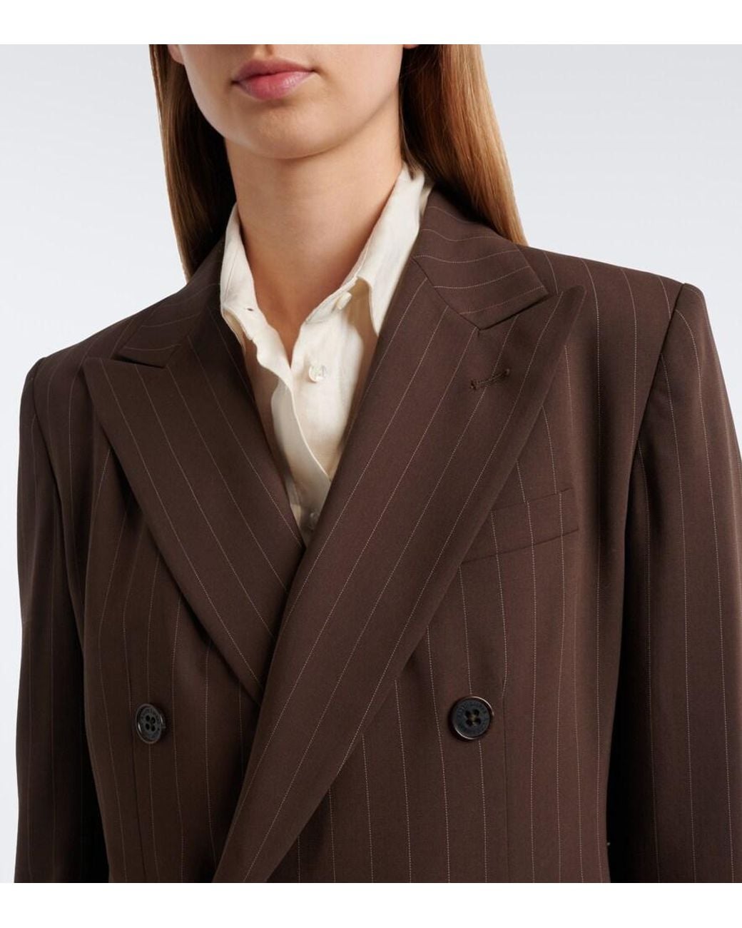 Ralph Lauren Brown Pinstripe Double-Breasted Wool Blazer