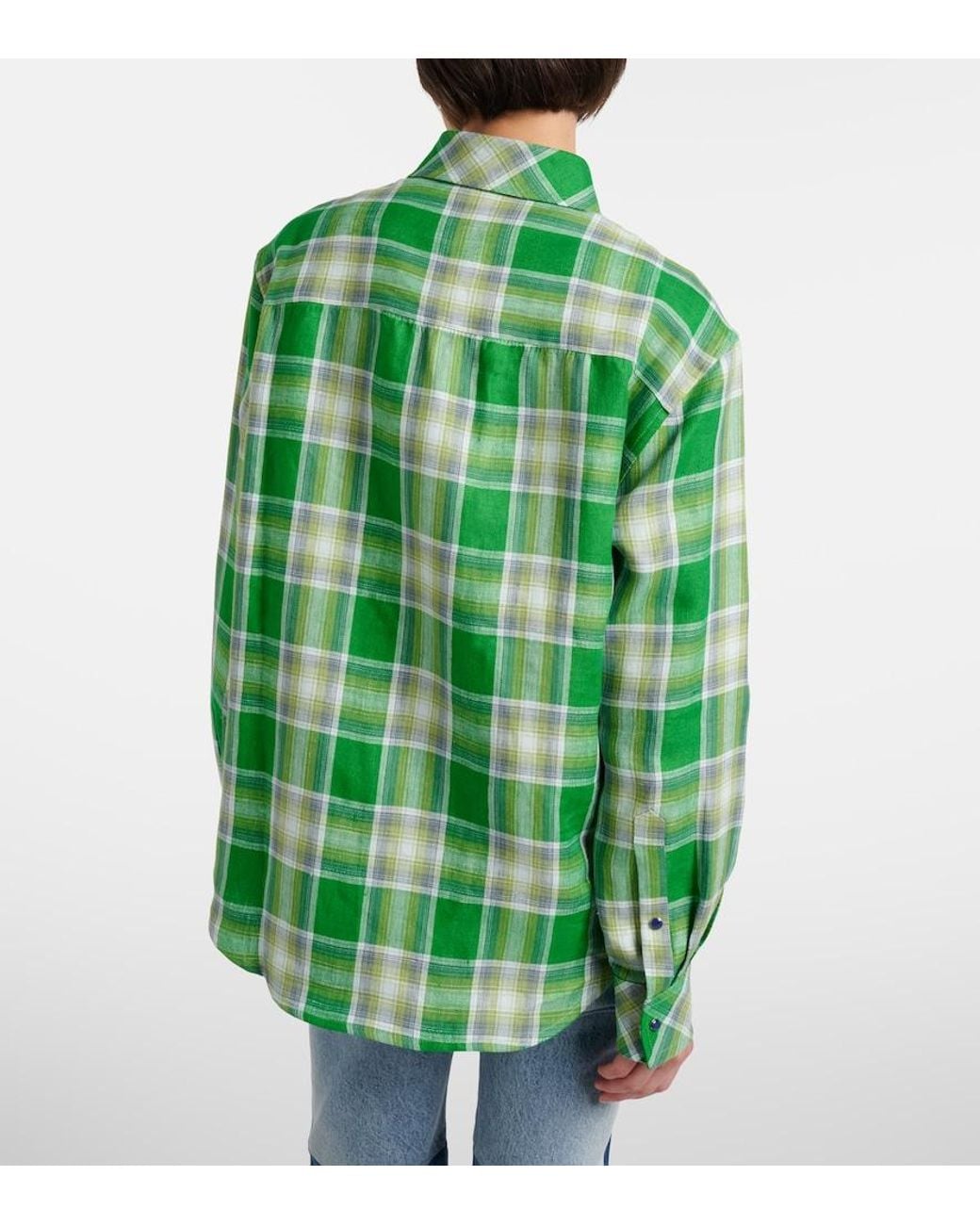 God's True Cashmere Green Harbor Linen Shirt With Lapis Lazuli