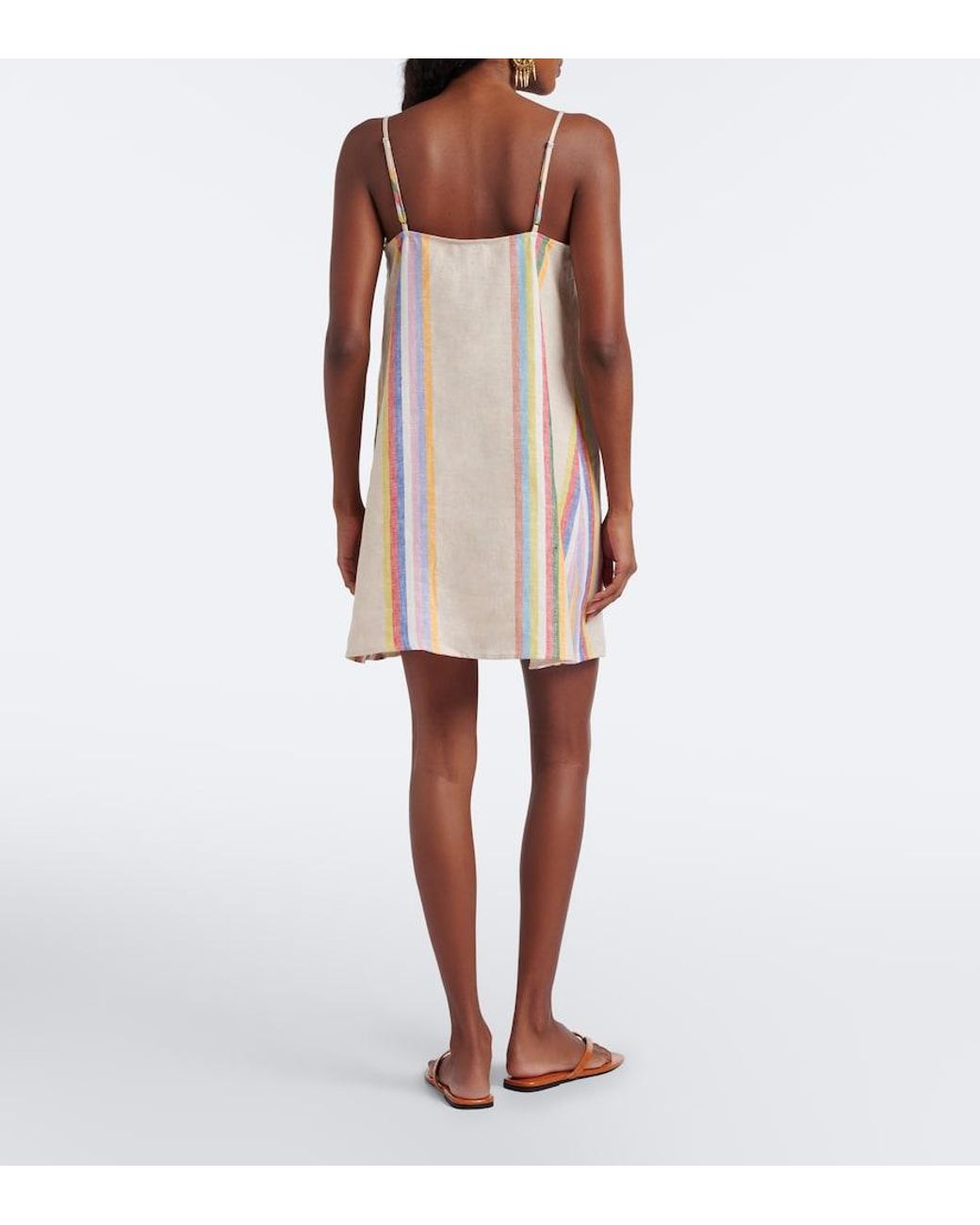 Staud White Laura Striped Linen Minidress