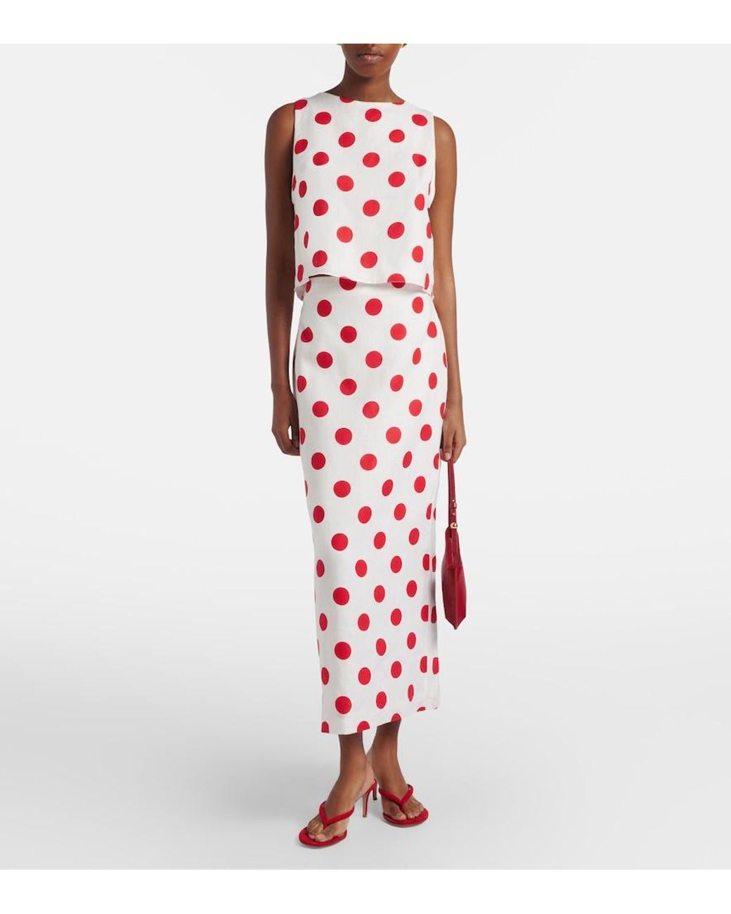 Cala De La Cruz Red Bruna Polka-Dot Linen Maxi Skirt