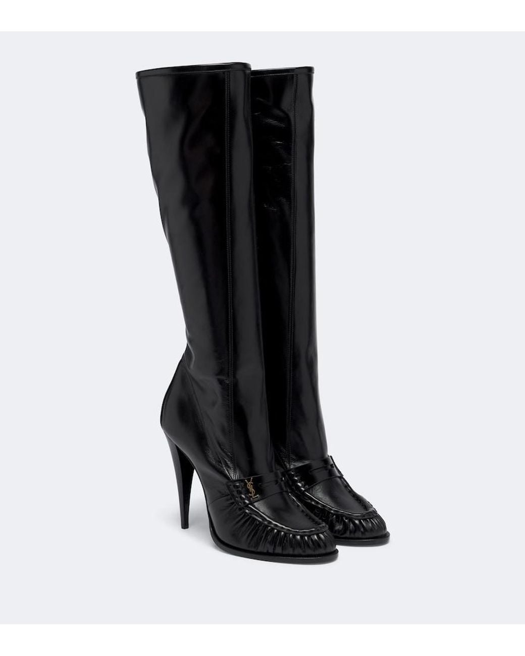 Saint Laurent Black Le Loafer Leather Knee-High Boots