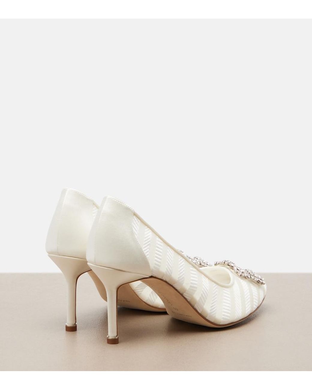 Manolo Blahnik White Hangisi Embellished Organza Pumps
