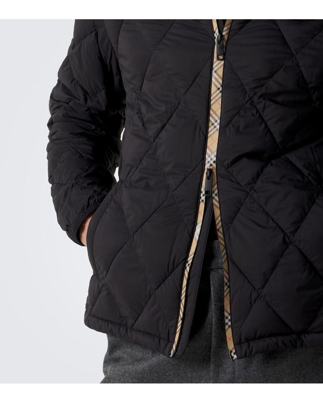 Burberry Black Check Hooded Quilted Jacket for men