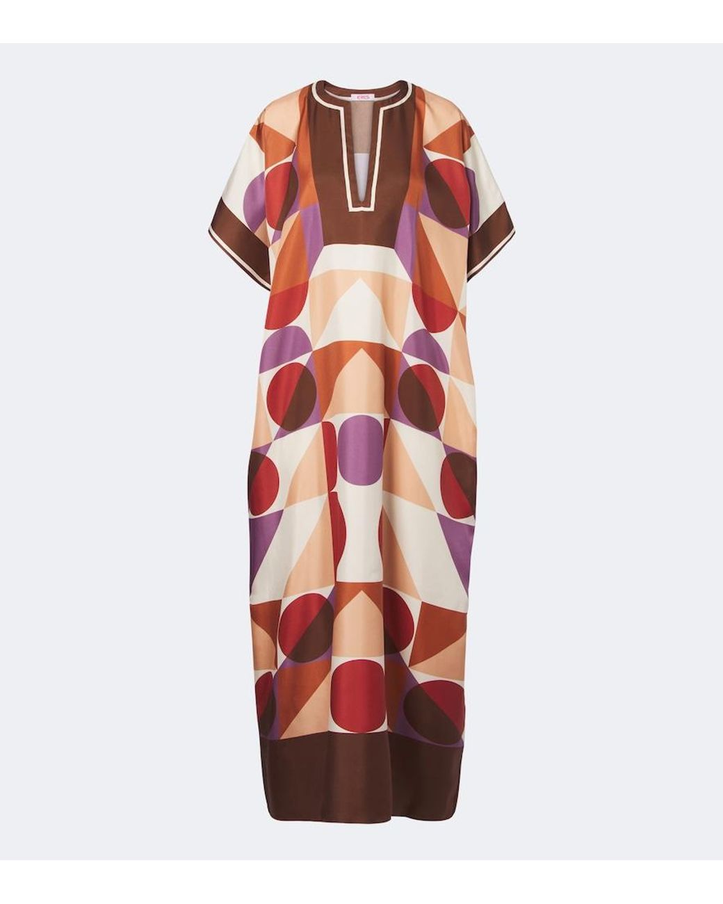 Eres Red Berry Printed Silk Twill Kaftan