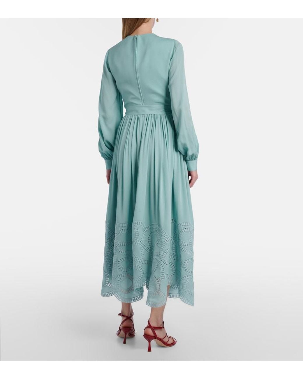 Elie Saab Blue Lace-Trimmed Silk-Blend Midi Dress