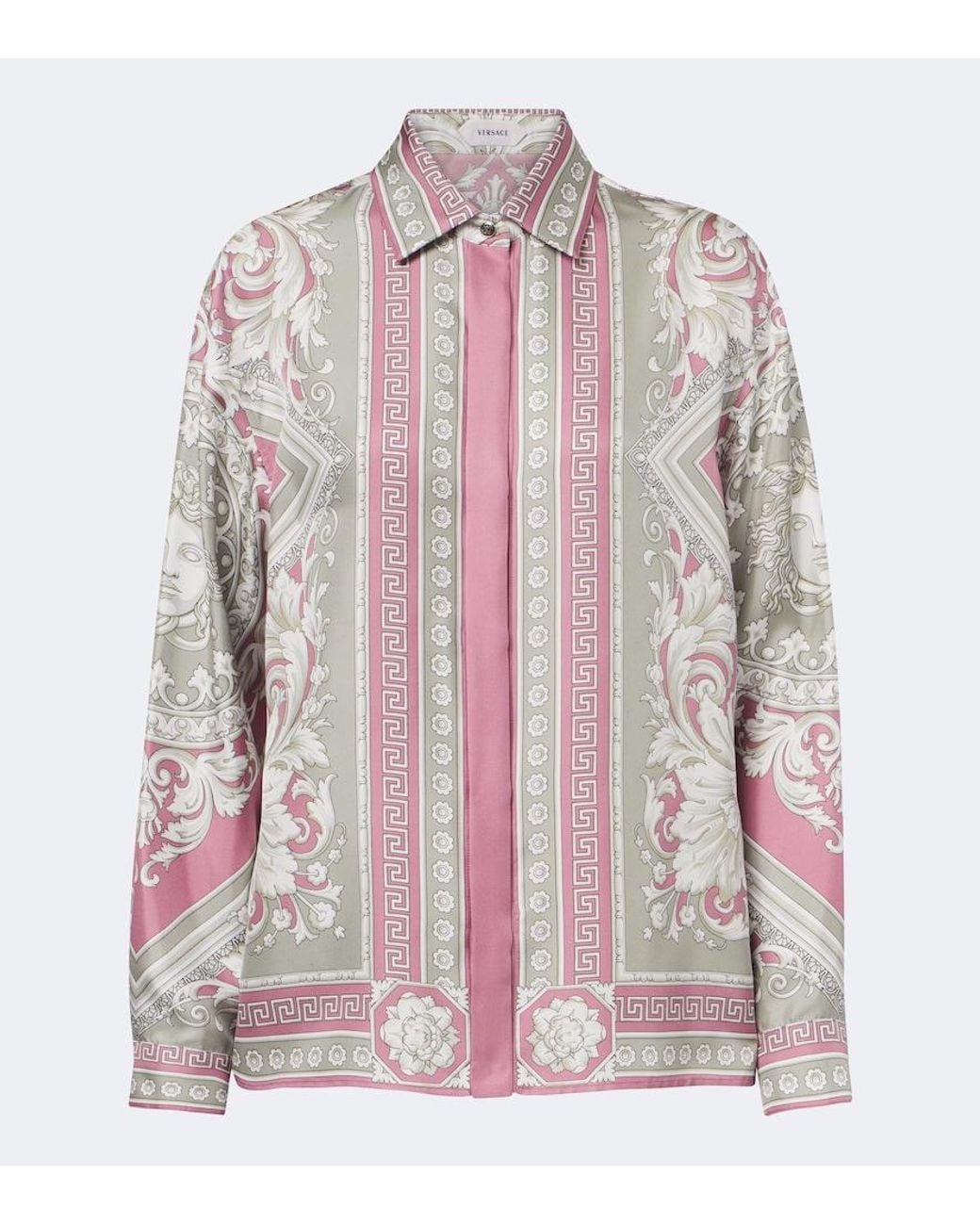 Camisa Greca De Sarga De Seda Estampada Versace de color Pink