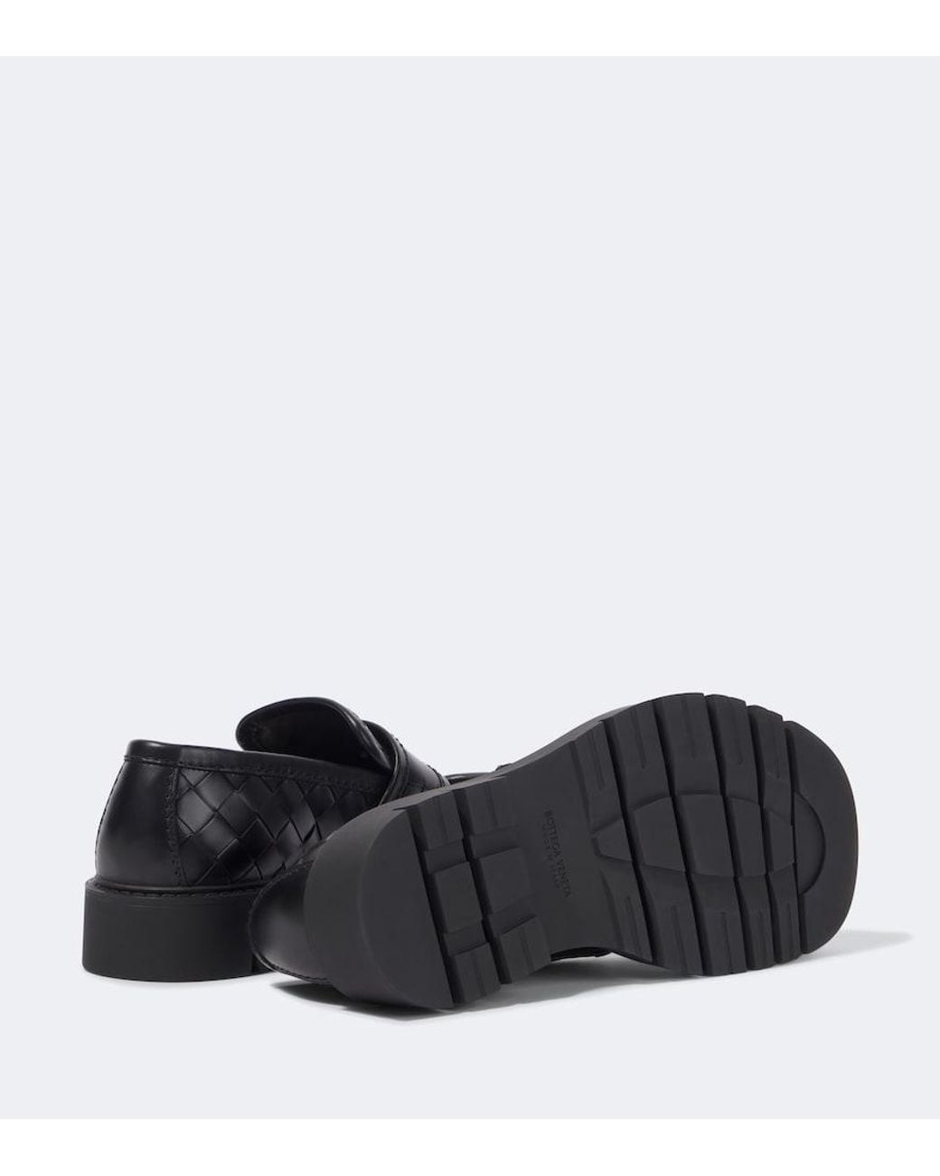 Bottega Veneta Black Haddock Intrecciato Leather Loafers for men