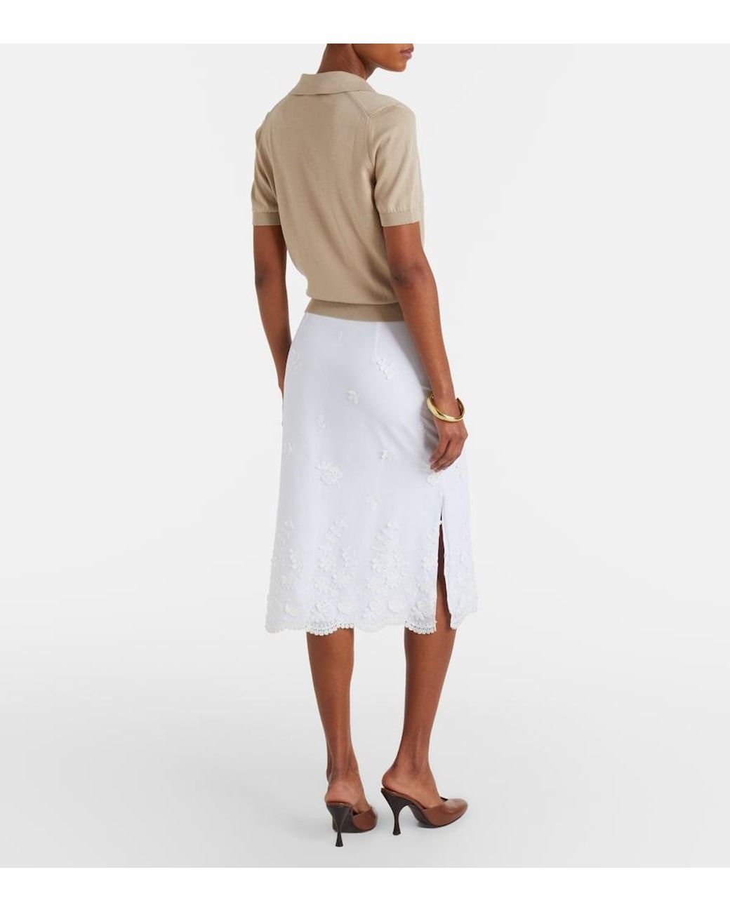 Altuzarra White Malik Embroidered Cotton Midi Skirt