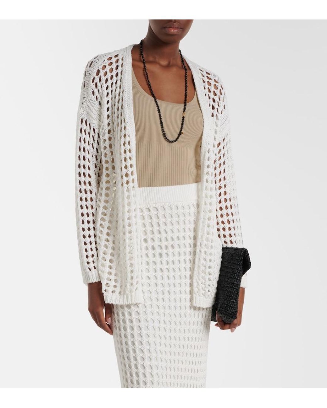 Max Mara White Gelo Open-Knit Cotton Wrap Cardigan