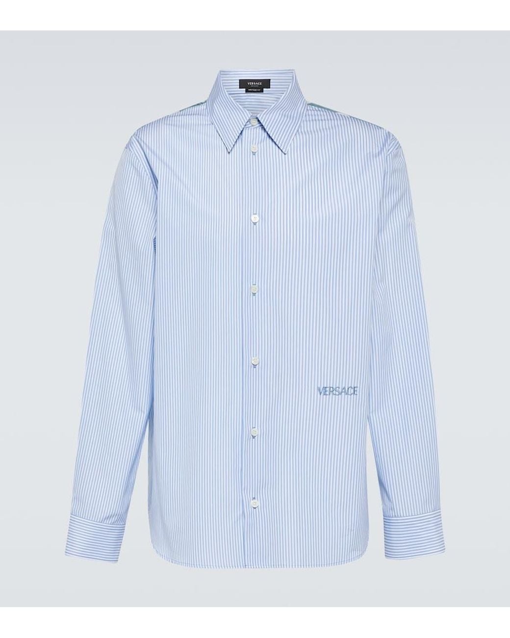 Versace Blue Cotton Poplin Shirt for men