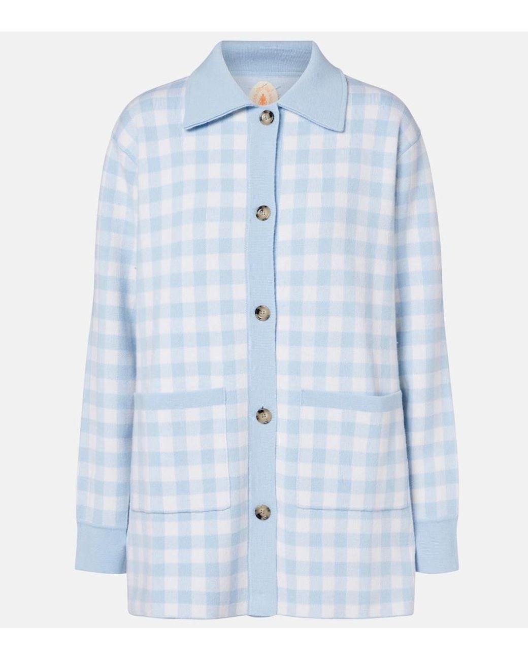 Jardin Des Orangers Blue Gingham Wool And Cashmere Cardigan