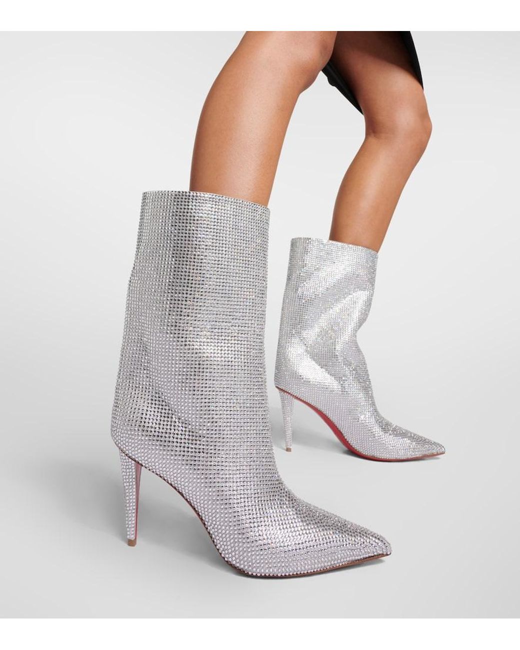 Christian Louboutin Gray Astrilarge Crystal-embellished Boots 85