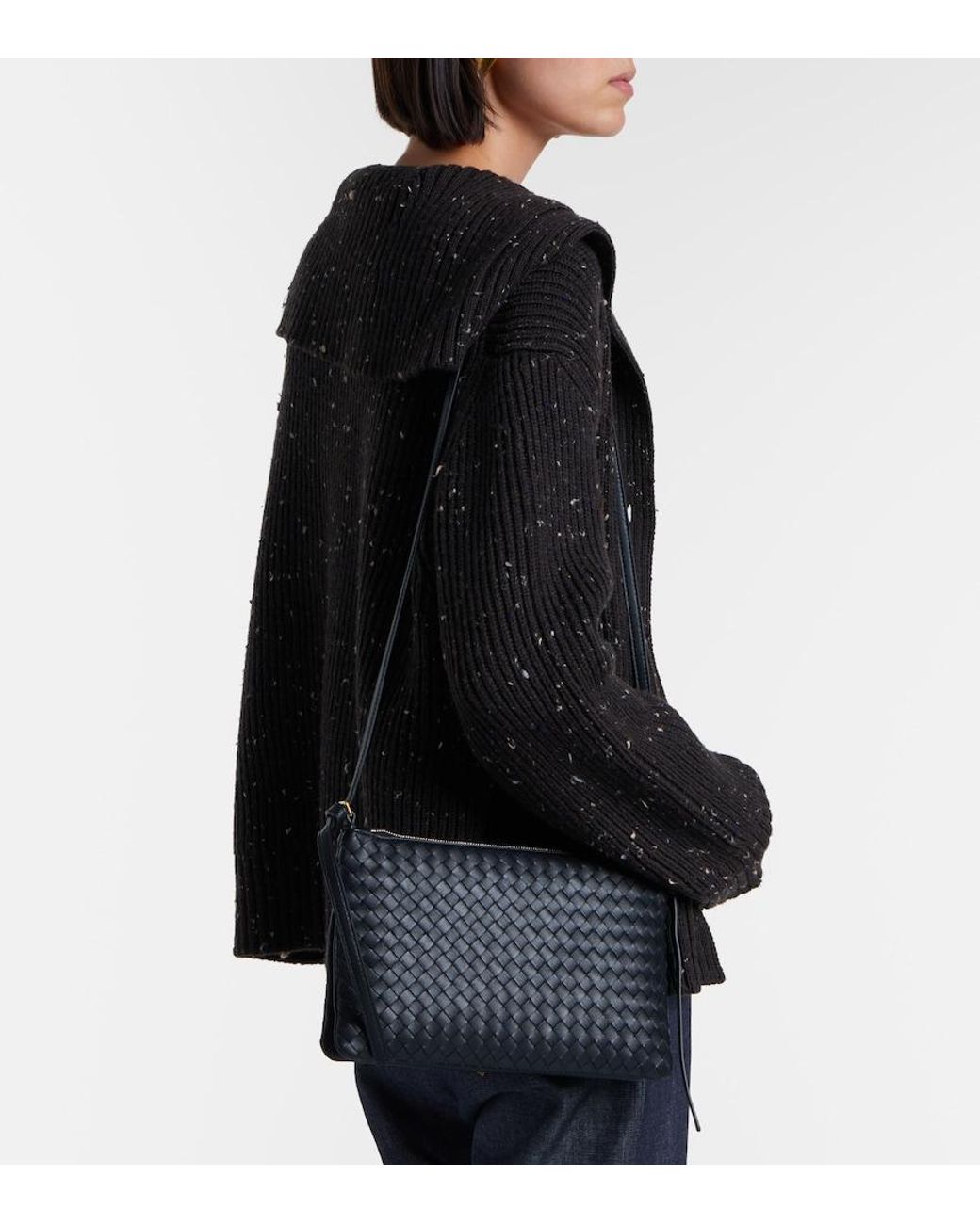 Bottega Veneta Black Piccolo Intrecciato Medium Leather Pouch