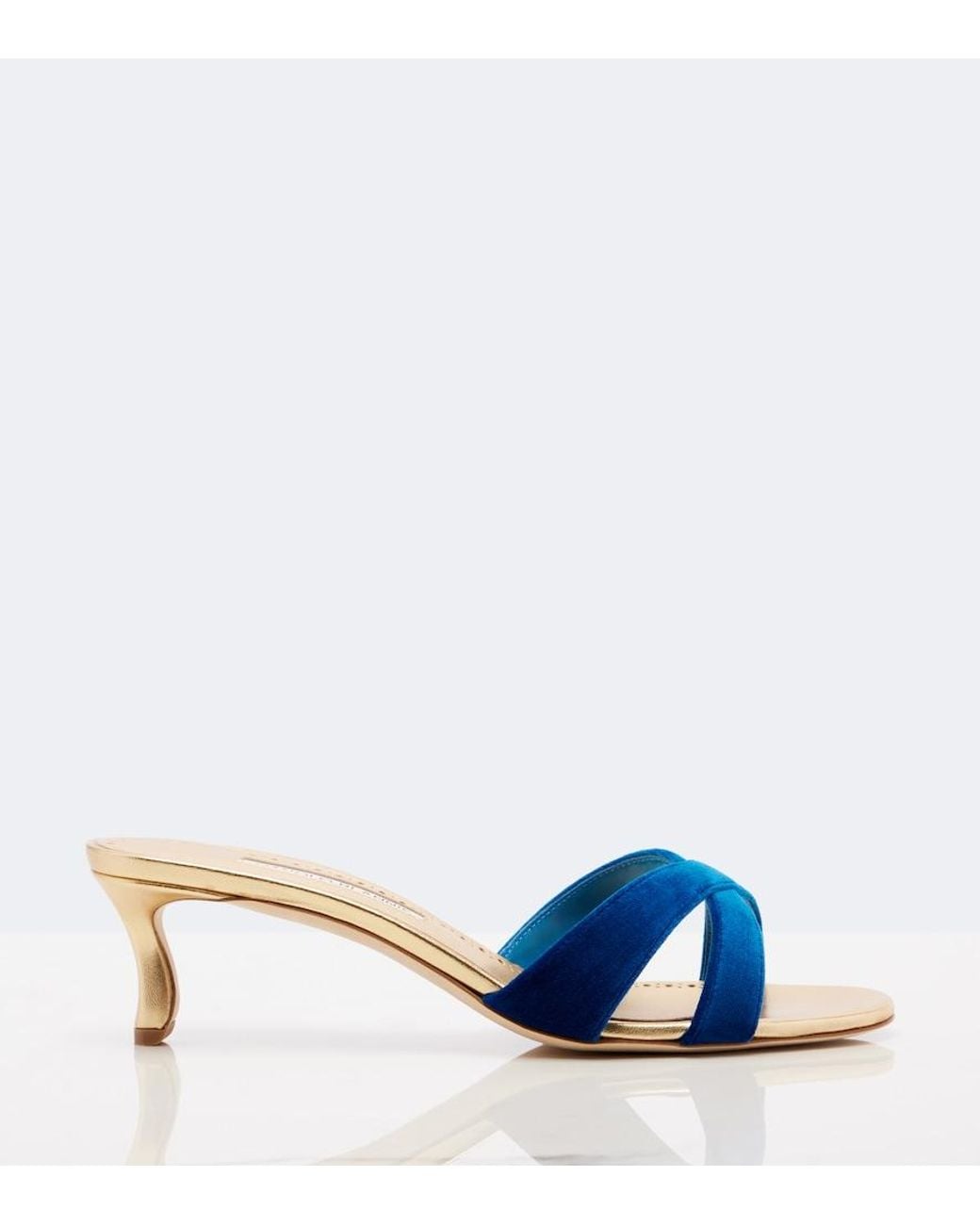 Manolo Blahnik Blue Callydramu Velvet Mules