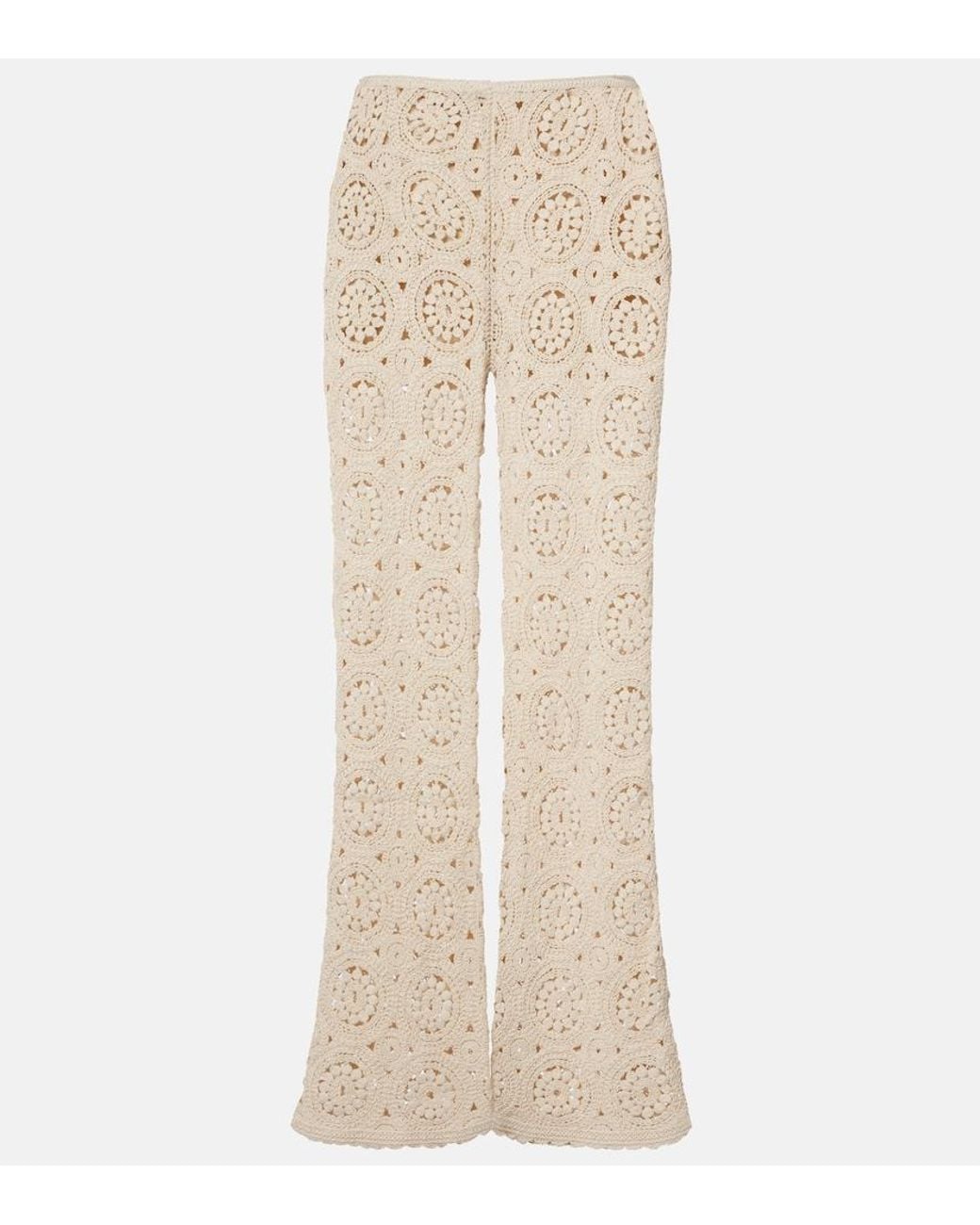 FRAME Natural The Crochet Cotton Wide-Leg Pants