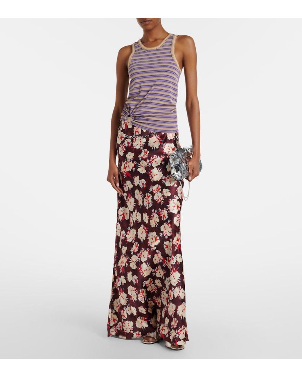 Rabanne Purple Piercing Gathered Striped Tank Top