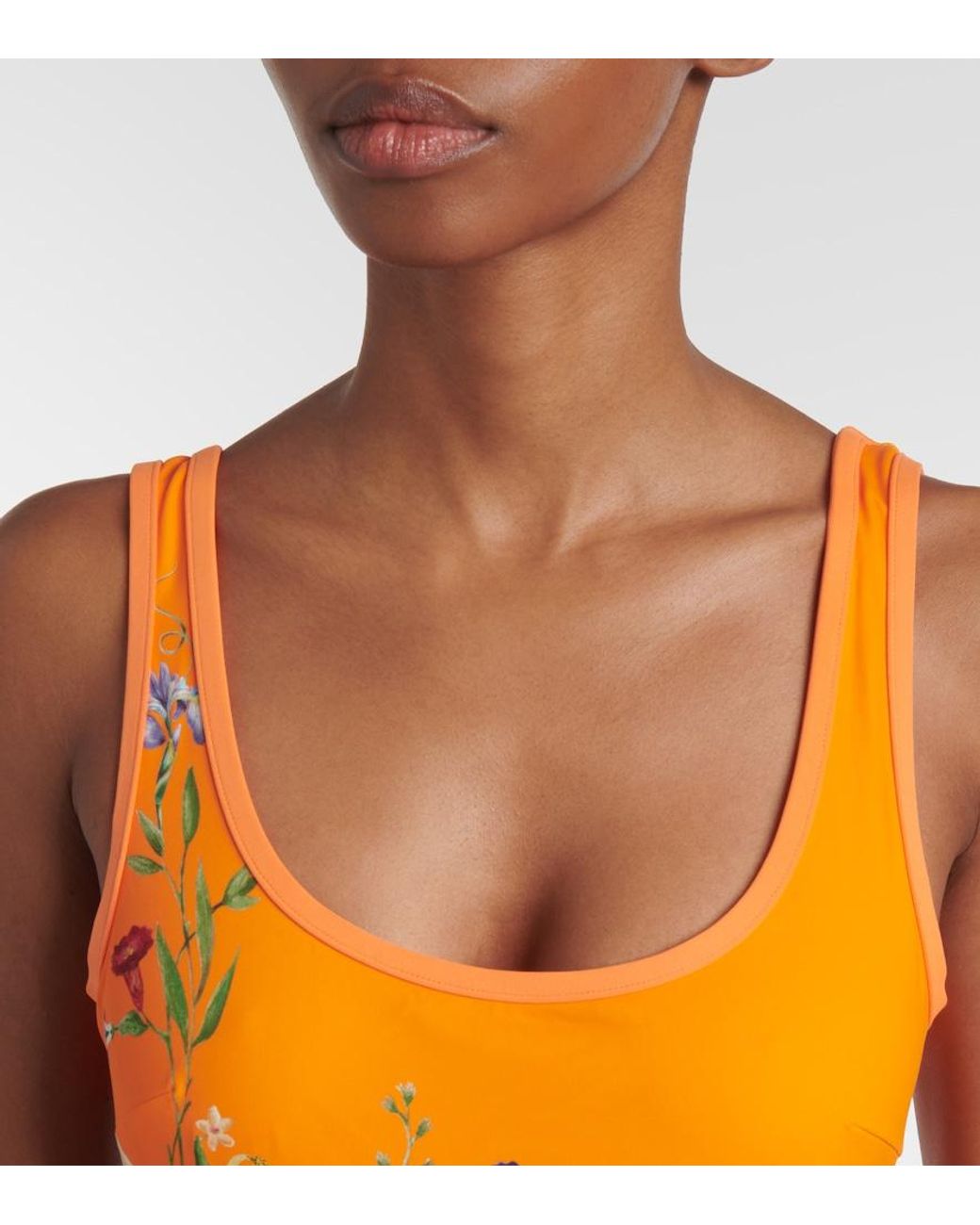 ALÉMAIS Orange Flores Printed Belted Swimsuit