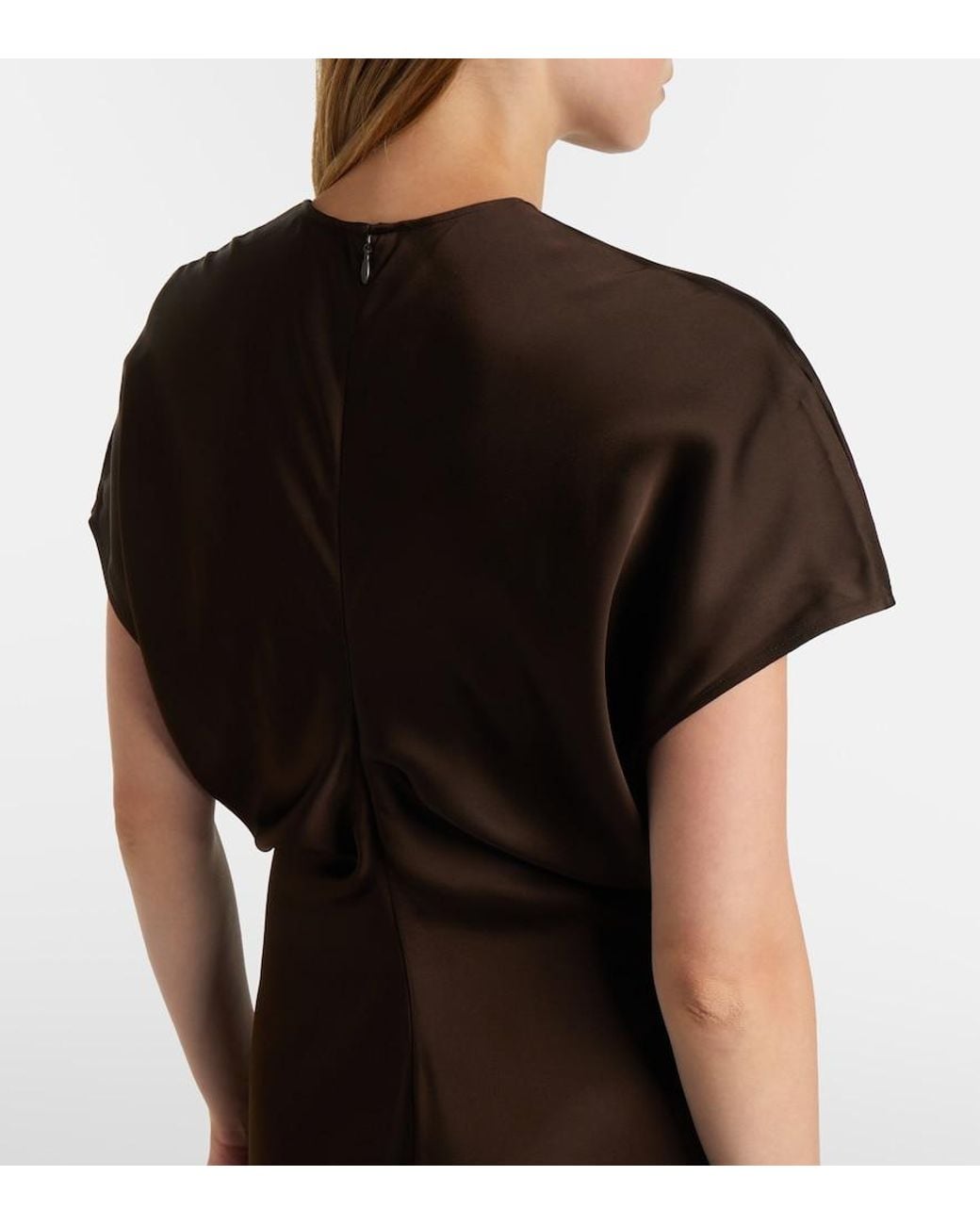 TOTEME Draped Satin Maxi Dress in Brown | Lyst