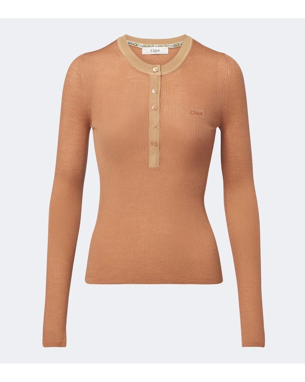 Chloé Multicolor Ribbed-Knit Wool Henley Shirt
