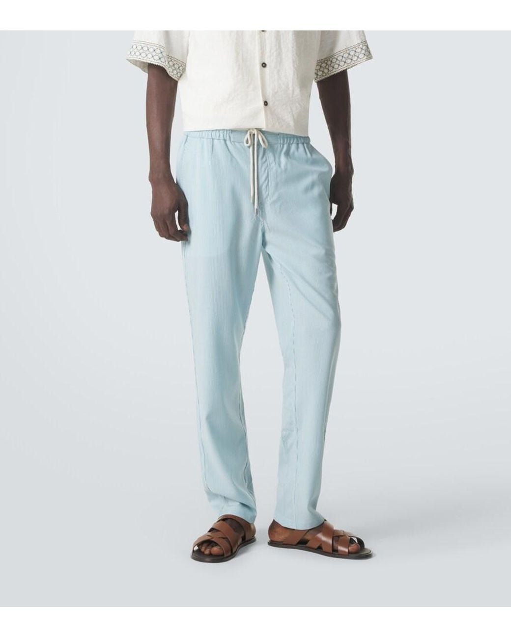 Vilebrequin Blue Parc Striped Wool-Blend Slim Pants for men