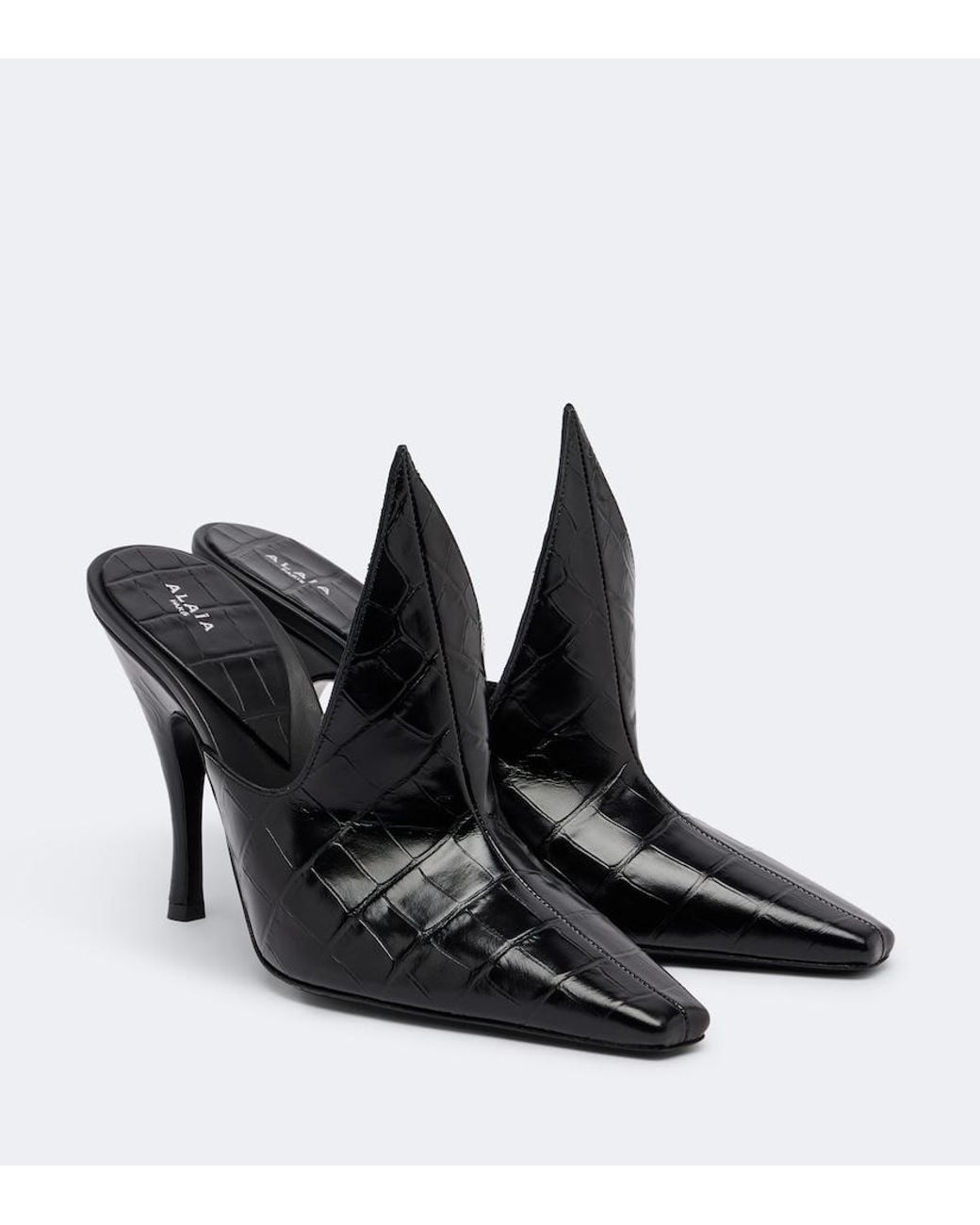 Alaïa Black Croc-Effect Leather Mules