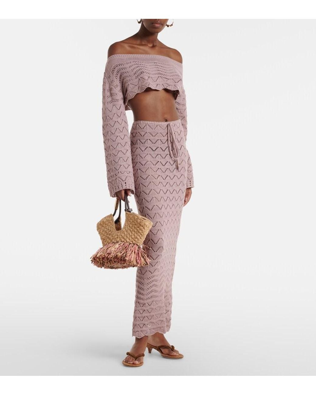 Bananhot Pink Helena Open-Knit Cotton-Blend Maxi Skirt