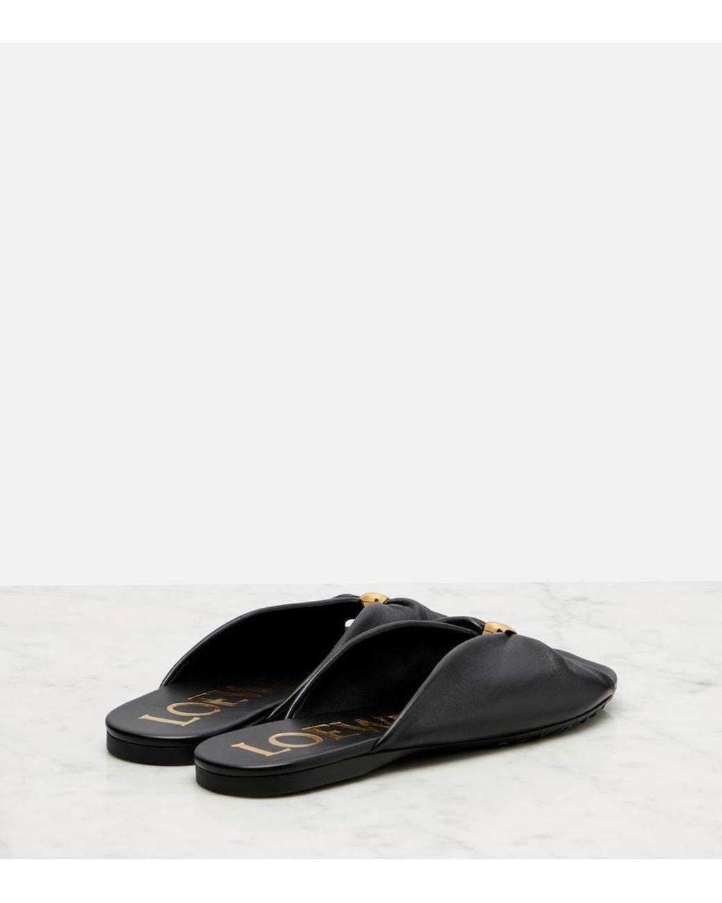 Loewe Black Paula's Ibiza Pebble Leather Slides